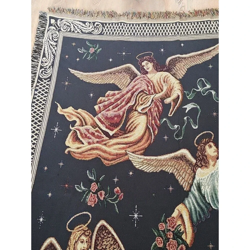 Angels On High Fringed Tapestry.  72in x54in. Spiritual,  Heavenly. READ